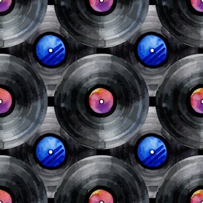 Papier peint à motif  Modèle d'enregistrements de vinyle d'aquarelle