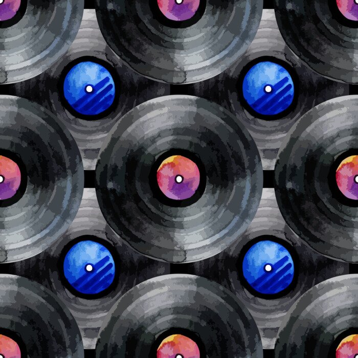 Papier peint à motif  Modèle d'enregistrements de vinyle d'aquarelle