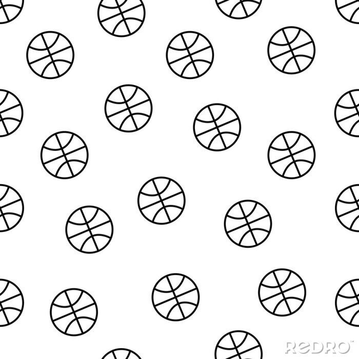 Papier peint à motif  Modèle de basket-ball minimaliste sans soudure dans ton noir et blanc isolé sur fond blanc, papier peint vecteur de sport equipment pour textile print, remplissage de la page, répétant le fond.