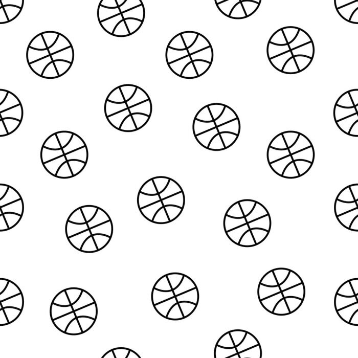 Papier peint à motif  Modèle de basket-ball minimaliste sans soudure dans ton noir et blanc isolé sur fond blanc, papier peint vecteur de sport equipment pour textile print, remplissage de la page, répétant le fond.