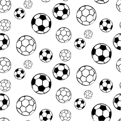 Papier peint à motif  Modèle de football sans couture blanc avec une silhouette de ballons de football noirs.