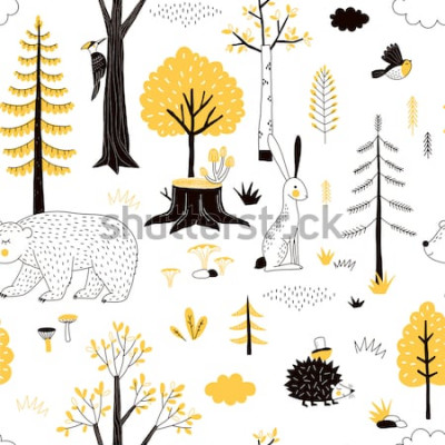 Papier peint à motif  modèle de forêt d'automne