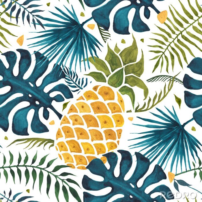 Papier peint à motif  Modèle de fruit d'ananas avec des feuilles