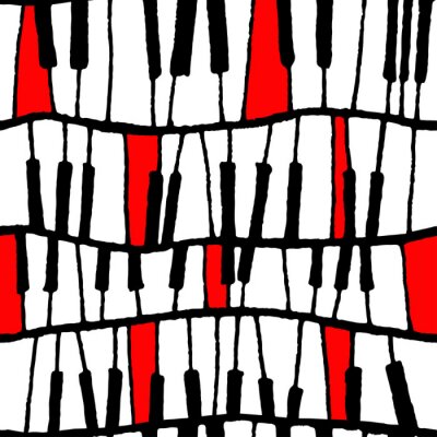 Papier peint à motif  Modèle de piano vectorielle continue en noir et blanc et rouge pour l'emballage, artisanat, textile, céramique