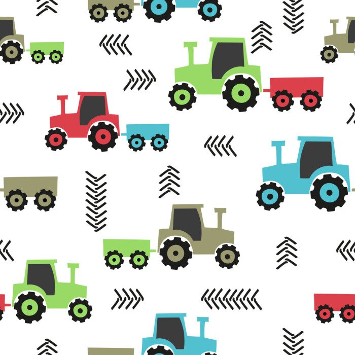 Papier peint à motif  Modèle de tracteur dessiné main sans soudure pour les enfants.
