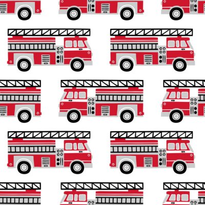 Papier peint à motif  Modèle de vectorielle continue dessinés à la main des camions de pompiers sur fond blanc.
