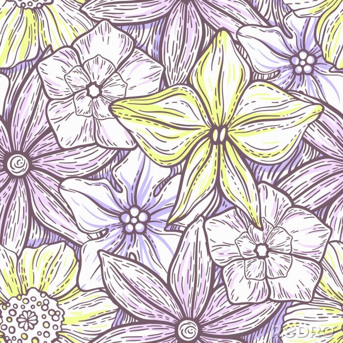 Papier peint à motif  Modèle dessiné à la main avec des ornements floraux décoratifs. Fond neutre de printemps d'été. Illustration vectorielle
