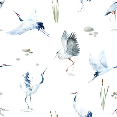 Papier peint à motif  Modèle minimaliste d'oiseaux de grue