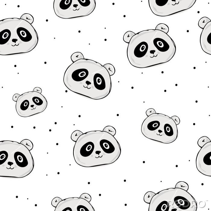 Papier peint à motif  Modèle minimaliste de pandas heureux pour les enfants