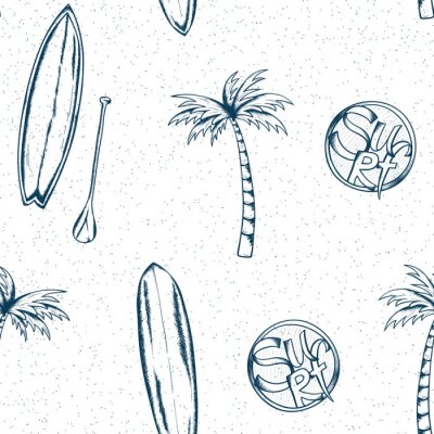 Papier peint à motif  Modèle minimaliste de planches de surf et de palmiers