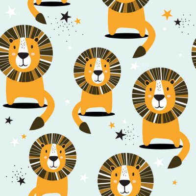 Papier peint à motif  Modèle pour enfants avec des lions et des étoiles