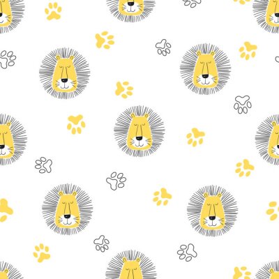 Papier peint à motif  Modèle pour enfants avec des lions sur fond blanc