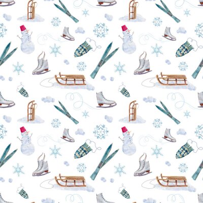 Papier peint à motif  Modèle sans couture aquarelle hiver