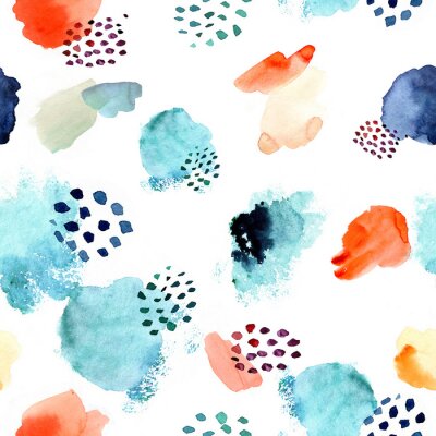 Modèle sans couture aquarelle, style de mode dot memphis, design répétitif de fond lumineux. Formes de brosse modernes peintes à la main.