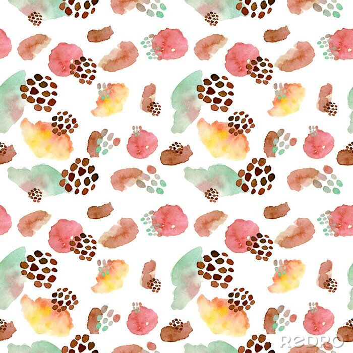 Papier peint à motif  Modèle sans couture aquarelle, style de mode dot memphis, design répétitif de fond lumineux. Formes de brosse modernes peintes à la main.