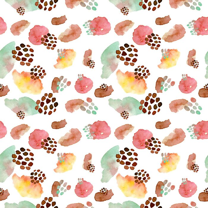Papier peint à motif  Modèle sans couture aquarelle, style de mode dot memphis, design répétitif de fond lumineux. Formes de brosse modernes peintes à la main.