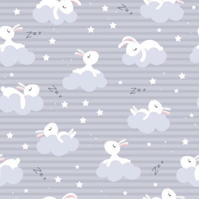 Papier peint à motif  Modèle sans couture avec des lapins endormis mignons