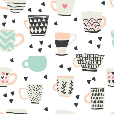Papier peint à motif  modèle sans couture avec des tasses de style scandinave