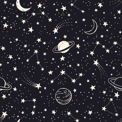 Papier peint à motif  Modèle sans couture avec les planètes, les constellations et les étoiles