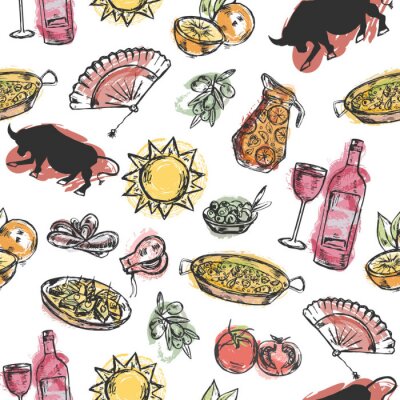 Papier peint à motif  Modèle sans couture avec symboles espagnols dessinés à la main