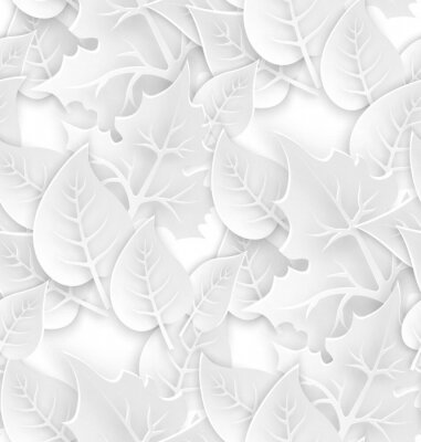 Papier peint à motif  Modèle sans couture blanc avec des feuilles de papier art.