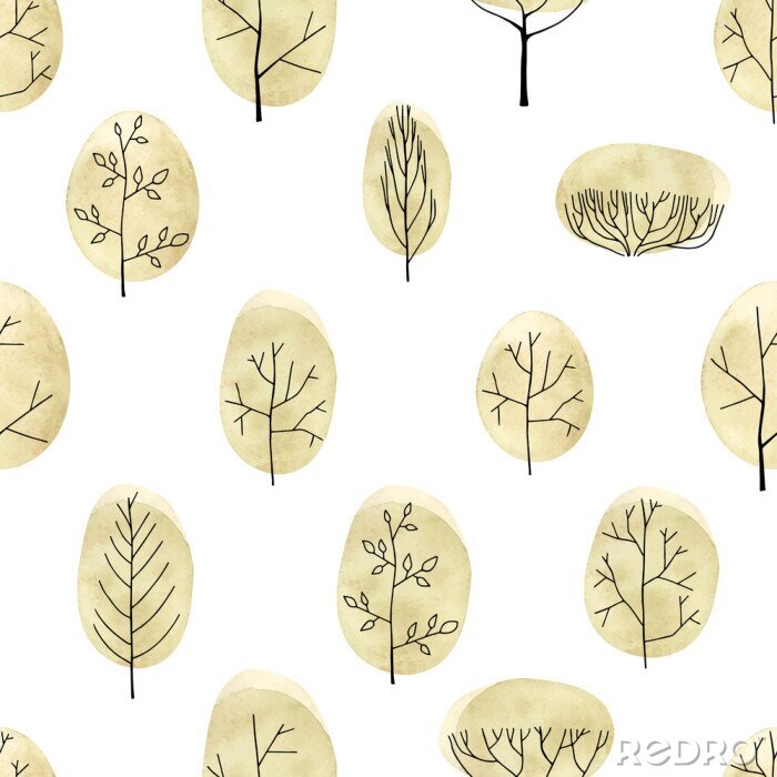 Papier peint à motif  Modèle sans couture d'aquarelles arbres sur fond blanc