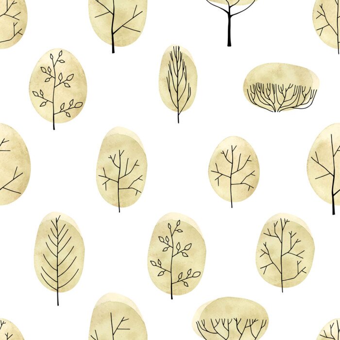 Papier peint à motif  Modèle sans couture d'aquarelles arbres sur fond blanc
