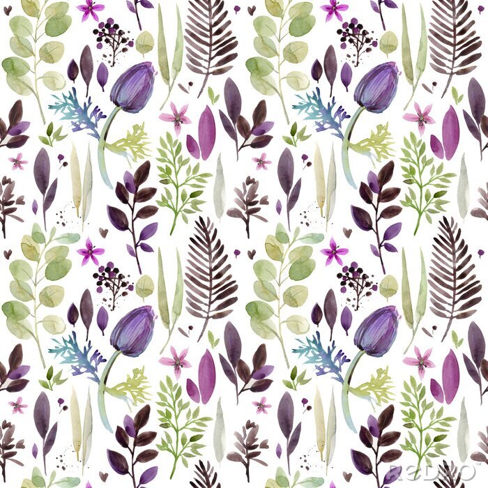Papier peint à motif  modèle sans couture de fleurs violettes aquarelle. illustration botanique dessinée à la main. composition florale vintage.