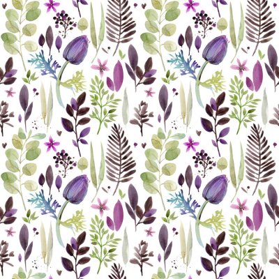 Papier peint à motif  modèle sans couture de fleurs violettes aquarelle. illustration botanique dessinée à la main. composition florale vintage.