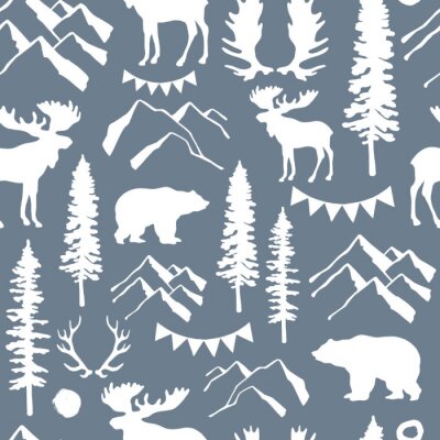 Papier peint à motif  Modèle sans couture de forêt. La nature sauvage. Idéal pour les cartes, invitations, fête, bannières, baby shower, préscolaire et décoration de chambre d'enfants.