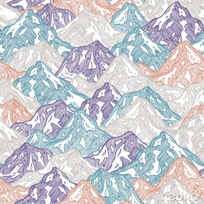 Papier peint à motif  Modèle sans couture de montagnes. Illustration de kid montagnes amusantes. Illustration vectorielle