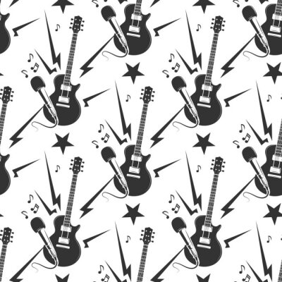 Papier peint à motif  Modèle sans couture de musique rock avec des guitares et des microphones
