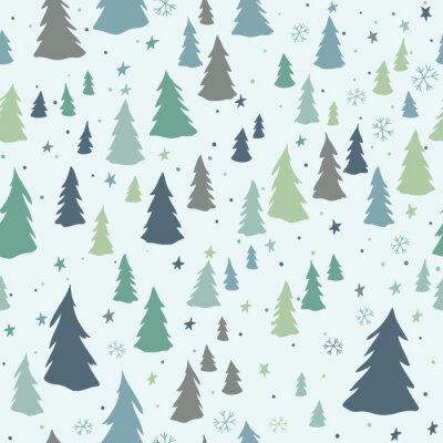 Modèle sans couture de Noël avec des arbres, des flocons de neige et des étoiles