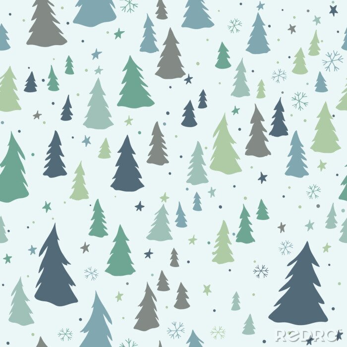 Papier peint à motif  Modèle sans couture de Noël avec des arbres, des flocons de neige et des étoiles