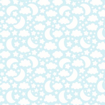 Papier peint à motif  Modèle sans couture de vecteur avec des silhouettes de lune, nuage et étoiles. Joli bébé, illustration de fond des enfants.