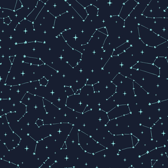 Papier peint à motif  Modèle sans couture de vecteur dessiné main avec constellations du zodiaque: Bélier, taureau, gemini, cancer, leo, virgo, libra, scorpion, sagittaire, capricorne, aquarius et poissons.