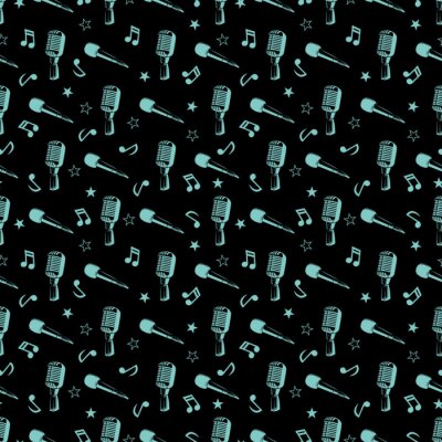 Papier peint à motif  Modèle sans couture musicale - notes de musique, des étoiles et des microphones