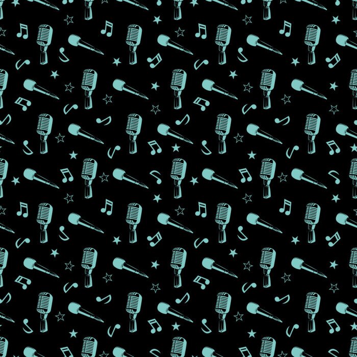 Papier peint à motif  Modèle sans couture musicale - notes de musique, des étoiles et des microphones