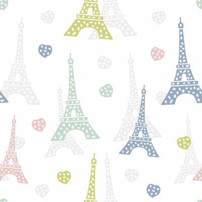 Papier peint à motif  Modèle sans couture Paris. Fond français avec tour Eiffel et coeurs