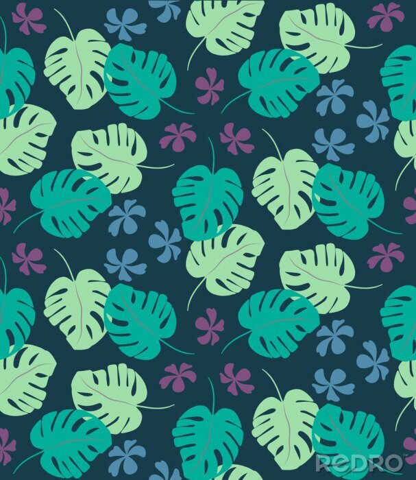 Papier peint à motif  Modèle sans couture tropical avec des feuilles de palmiers exotiques et des fleurs tropicales. Style hawaïen Illustration vectorielle