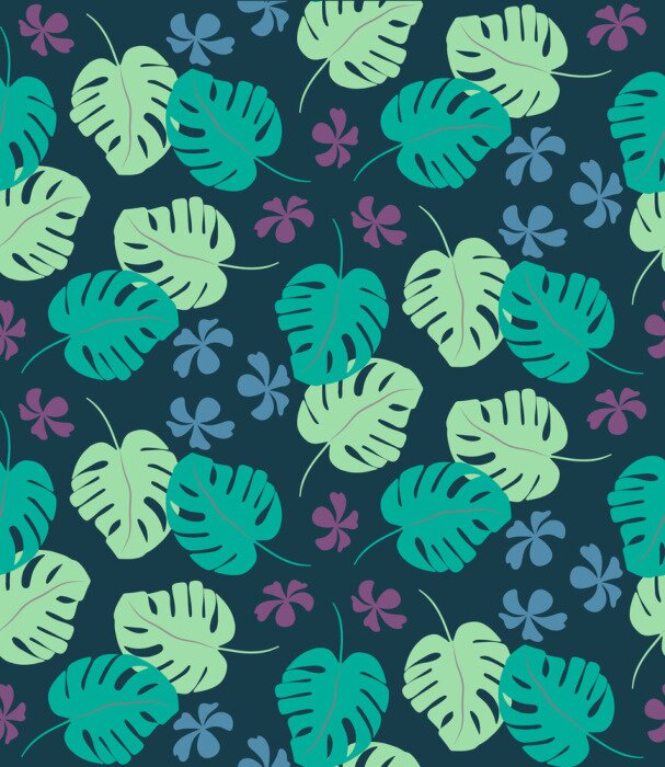 Papier peint à motif  Modèle sans couture tropical avec des feuilles de palmiers exotiques et des fleurs tropicales. Style hawaïen Illustration vectorielle