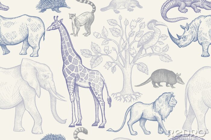 Papier peint à motif  Modèle tropical d'animaux exotiques