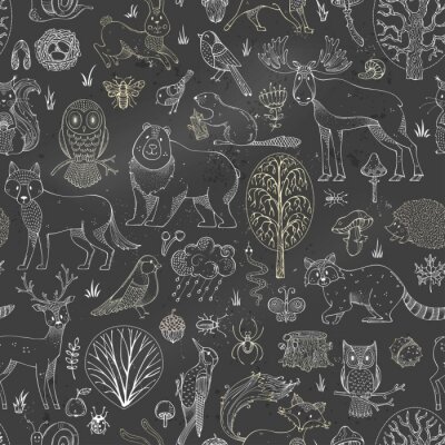 Papier peint à motif  Modèle vectoriel de craie vectorielle sans couture sur fond de tableau noir.