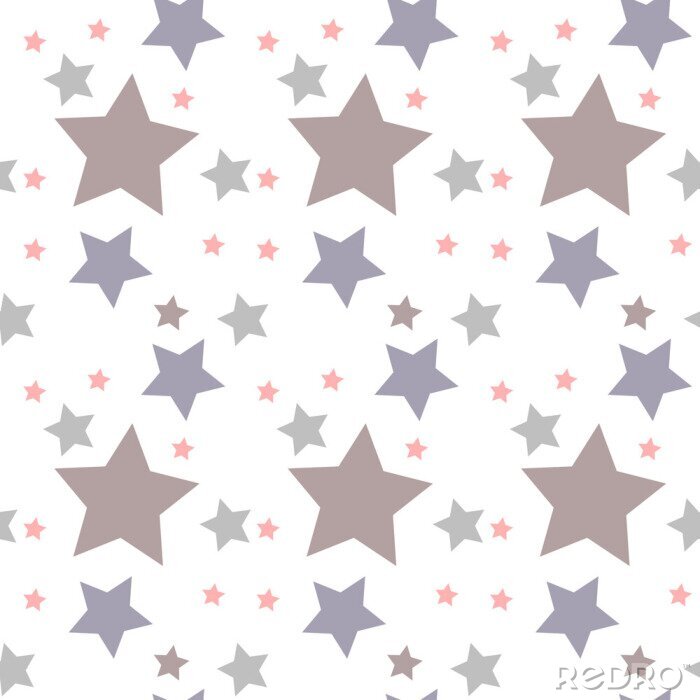 Papier peint à motif  Modèle vectorielle continue avec des étoiles colorées de différentes tailles sur fond blanc.