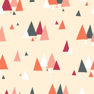 Papier peint à motif  Modèle vectorielle continue de montagnes triangle dans un style scandinave. Fond décoratif avec des éléments de paysage. Texture abstraite gris, corail, rouge, beige, blanc. Utilisez pour le tissu, le
