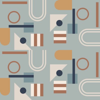 Papier peint à motif  Modern vector abstract  geometric background with circles, rectangles and squares  in retro scandinavian style. Pastel colored simple shapes graphic seamless pattern. Abstract mosaic artwork.
