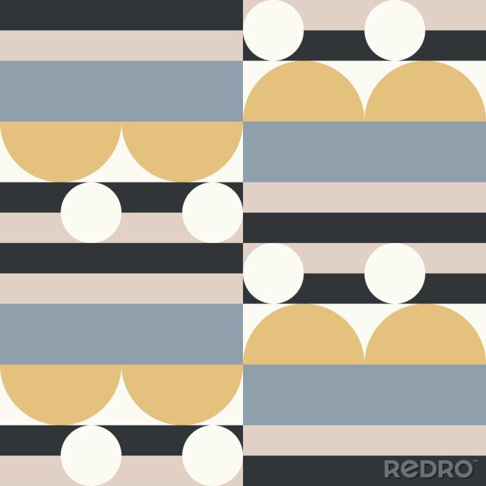 Papier peint à motif  Modern vector abstract seamless geometric pattern with semicircles and circles in retro scandinavian style. Pastel colored simple shapes mosaic background. Bauhaus design inspired background.