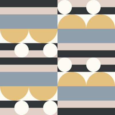 Papier peint à motif  Modern vector abstract seamless geometric pattern with semicircles and circles in retro scandinavian style. Pastel colored simple shapes mosaic background. Bauhaus design inspired background.
