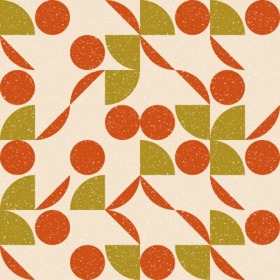 Papier peint à motif  Modern vector abstract seamless geometric pattern with semicircles and circles in retro scandinavian style. Pastel colored simple shapes with separate worn out texture.