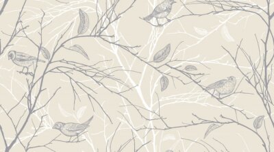 Papier peint à motif  Moineaux sur une branche